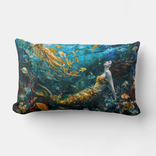 “Seraphina” – Beautiful Mystical Mermaid Lumbar Pillow (Front)