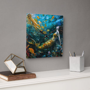“Seraphina” – Beautiful Mystical Mermaid Square Wall Clock