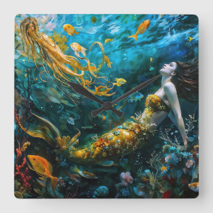 “Seraphina” – Beautiful Mystical Mermaid Square Wall Clock