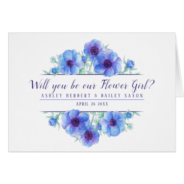 Seras-tu notre fille de fleurs anemone carte bleue (Devant horizontal)