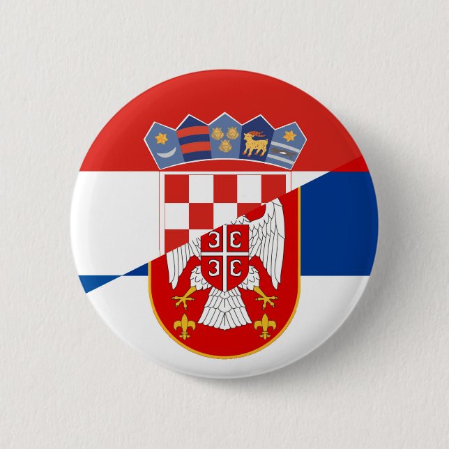 serbia croatia flag country half symbol 2 inch round button (Front)