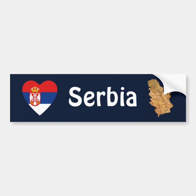 Serbia Flag Heart + Map Bumper Sticker (Front)