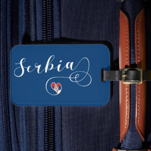 Serbia Flag Heart, Republika Srbija Luggage Tag