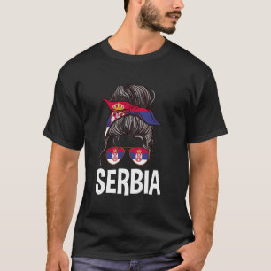 Serbia Girl Messy Hair Bun Serbian Women Srbija Ro T-Shirt