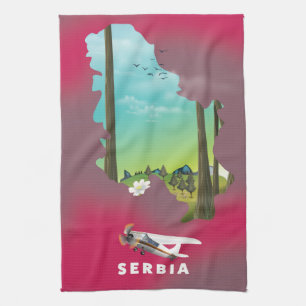 Serbia Illustrated map travel poster Kitchen Towel