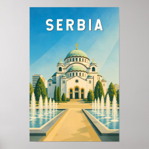 Serbia Illustration Travel Art Vintage Poster