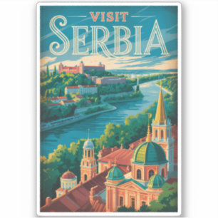 Serbia Landscape Illustration Travel Art Vintage