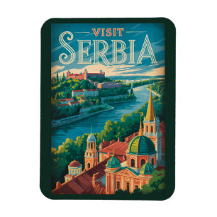 Serbia Landscape Illustration Travel Art Vintage Magnet