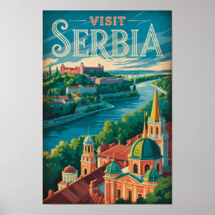 Serbia Landscape Illustration Travel Art Vintage Poster