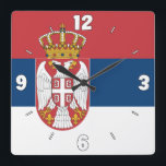 Serbia National Flag Patriotic Square Wall Clock<br><div class="desc">Serbia National Flag Patriotic Square Wall Clock with the country flag in the national colours printed all over the clock. Clock numbers in matching colours are placed over the flag colours. This dazzling design is the perfect gift and the great show piece on the wall. © CountriesOfTheWorld</div>