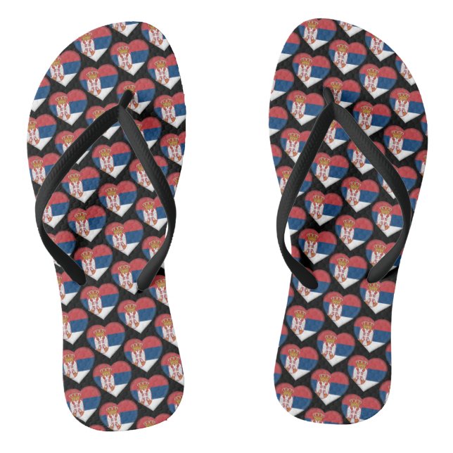 Serbia Serbian Flag Colours Hearts Pattern Flip Flops (Footbed)
