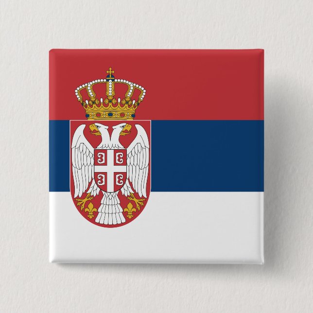 Serbian Flag 2 Inch Square Button (Front)