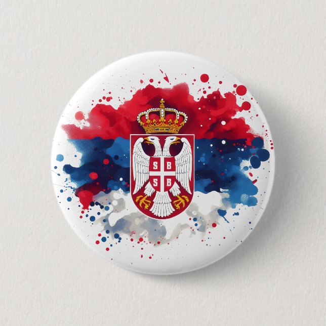 Serbian Flag Serbia  2 Inch Round Button (Front)