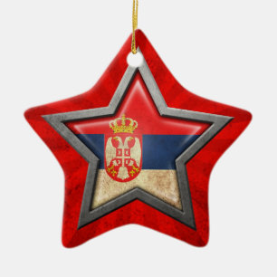 Serbian Flag Star with Rays of Light Ceramic Ornament