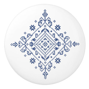 Serbian Zmijanje Folk Stitch Pattern Ceramic Knob