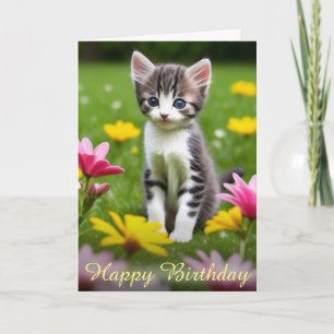 Sereine Floral Yellow & Pink Meadow Kitten Card