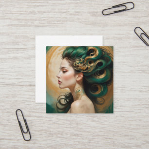 “Serelith” - Curls of Celestial Jade Square Business Card