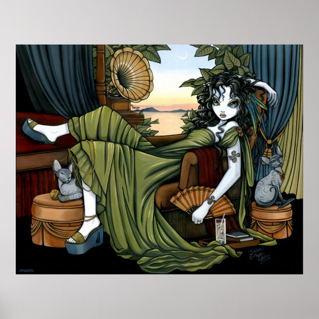 Serena Eclectic Sunset Cat Poster de la fée de cha (Devant)