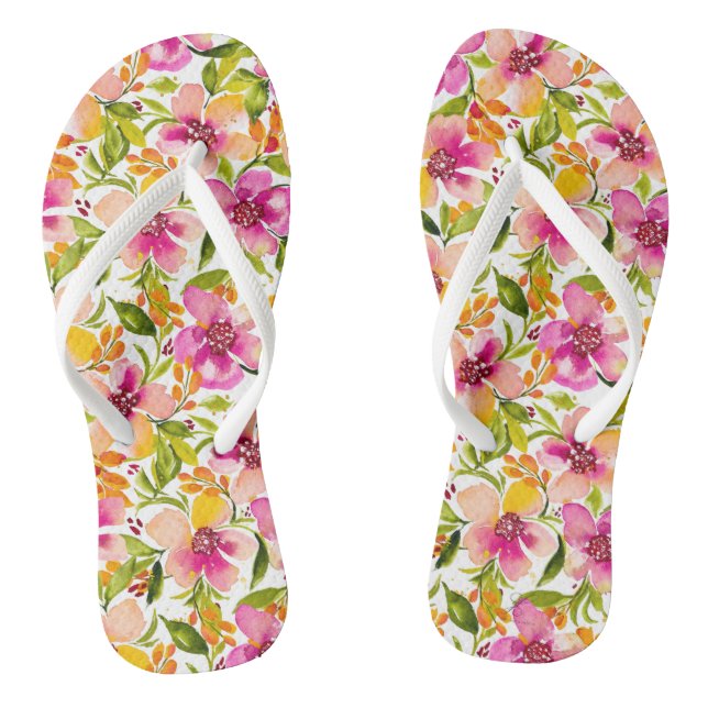 Serena Pink and Yellow Watercolor Floral  Flip Flops (Footbed)