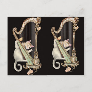 Serenade in Gold – Cat & Harp Postcard