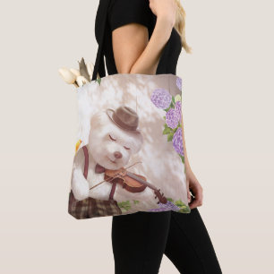 Serenade in Nature: Smiling Bichon Playing Violin Tote Bag
