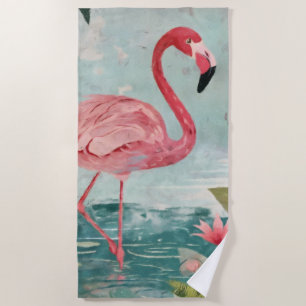Serenade in Pink: A Flamingo’s Paradise Beach Towel