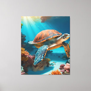 Serene 3D Sea Turtle in Ocean -Tranquil Marine Lif Canvas Print
