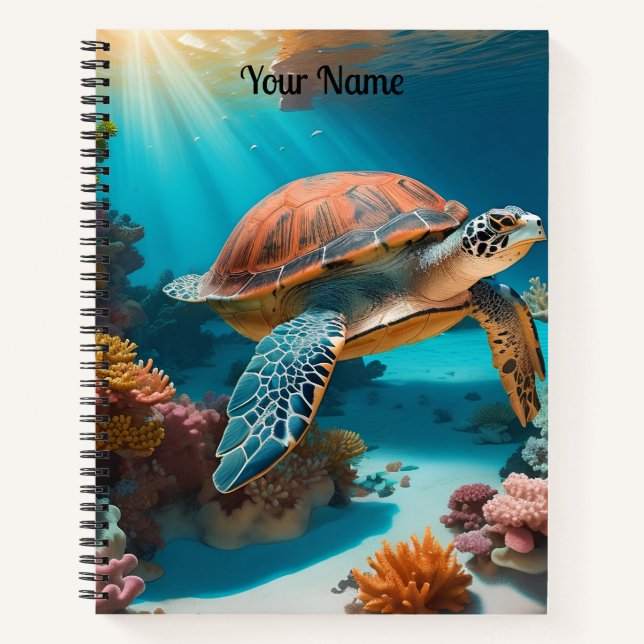 Serene 3D Sea Turtle in Ocean Tranquil Marine Life Notebook (Front)