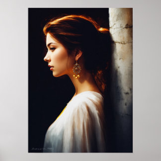 Serene and Stunning: A Lady's Leftward Gaze in Pro Poster