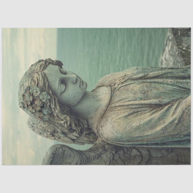 Serene Angel Statue with Patina Decoupage Tissue Paper (Front)