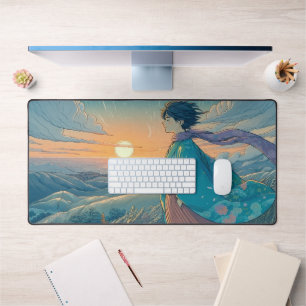 Serene Anime Boy Desk Mat   Hilltop Oceon View