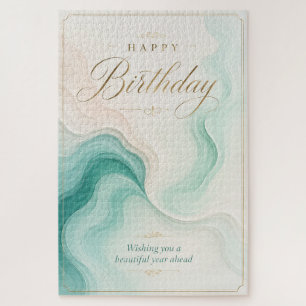 Serene Aqua Marble Birthday Wishes Jigsaw Puzzle
