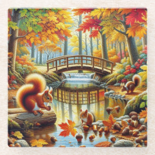 Serene Autumn Forest Scene Painting Glass Coaster