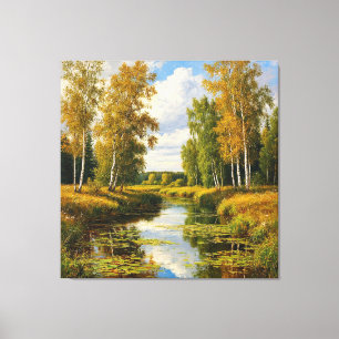 Serene Autumn Landscape With River Reflection Canvas Print