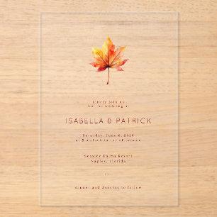 Serene Autumn Leaf Watercolor Acrylic Invitations