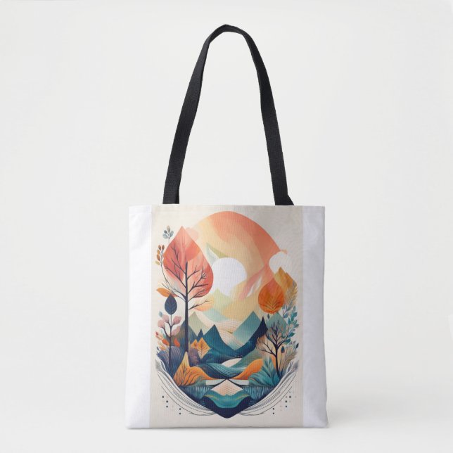 Serene Autumn Scene: Artistic Nature Print Tote Bag (Front)