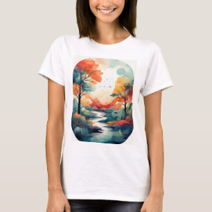 Serene Autumn Sunset: Nature-Inspired Print T-Shirt