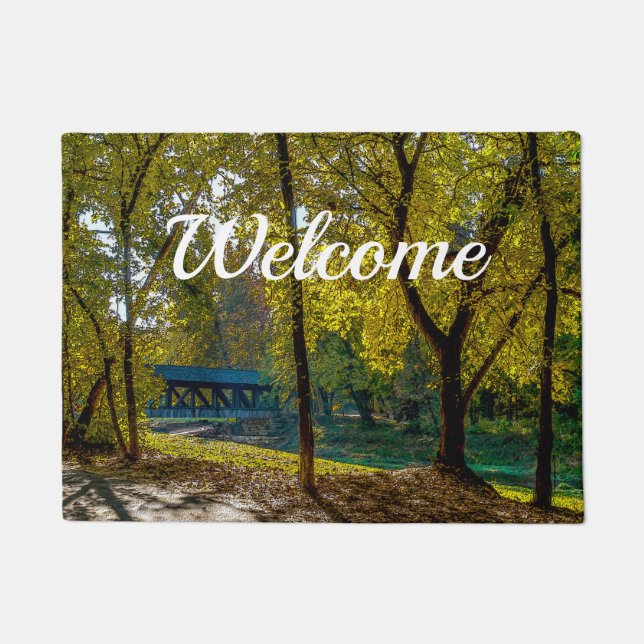 Serene Autumn Walk Painterly Welcome Doormat (Front)