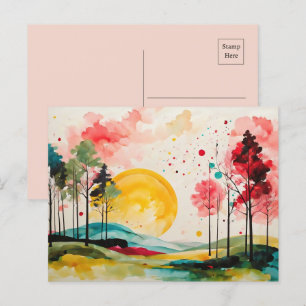 Serene Autumn Watercolor Landscape Postcard