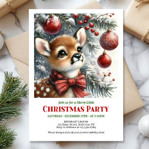 Serene baby deer watercolor Christmas invitation 