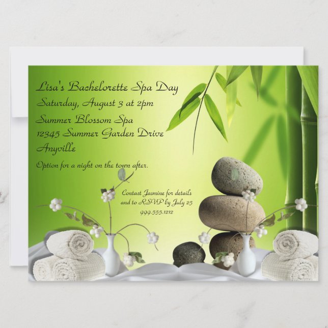 Serene Bachelorette Custom Spa Day Invites (Front)