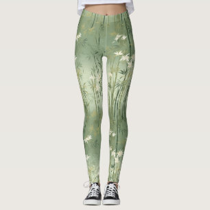 Serene Bamboo Blossom Asian  (1) Leggings