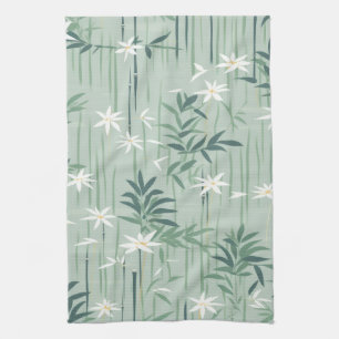 Serene Bamboo Blossom Asian  (4) Kitchen Towel