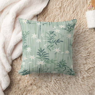 Serene Bamboo Blossom Asian  (4) Throw Pillow