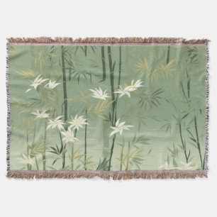 Serene Bamboo Blossom Asian (6) Throw Blanket