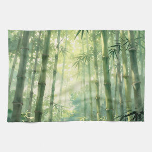 Serene Bamboo Forest Mist Glow Kitchen Towel