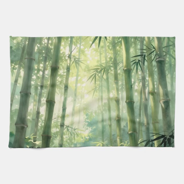 Serene Bamboo Forest Mist Glow Kitchen Towel (Horizontal)
