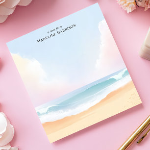 Serene Beach Clouds Ocean Sky Personalized Name Notepad