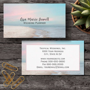Serene Beach Scene with Pastel Sky Business Card