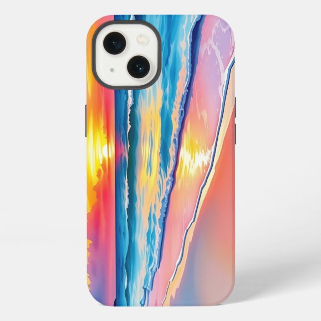 Serene Beach Sunset with Vibrant Reflections iPhone Case (Back)